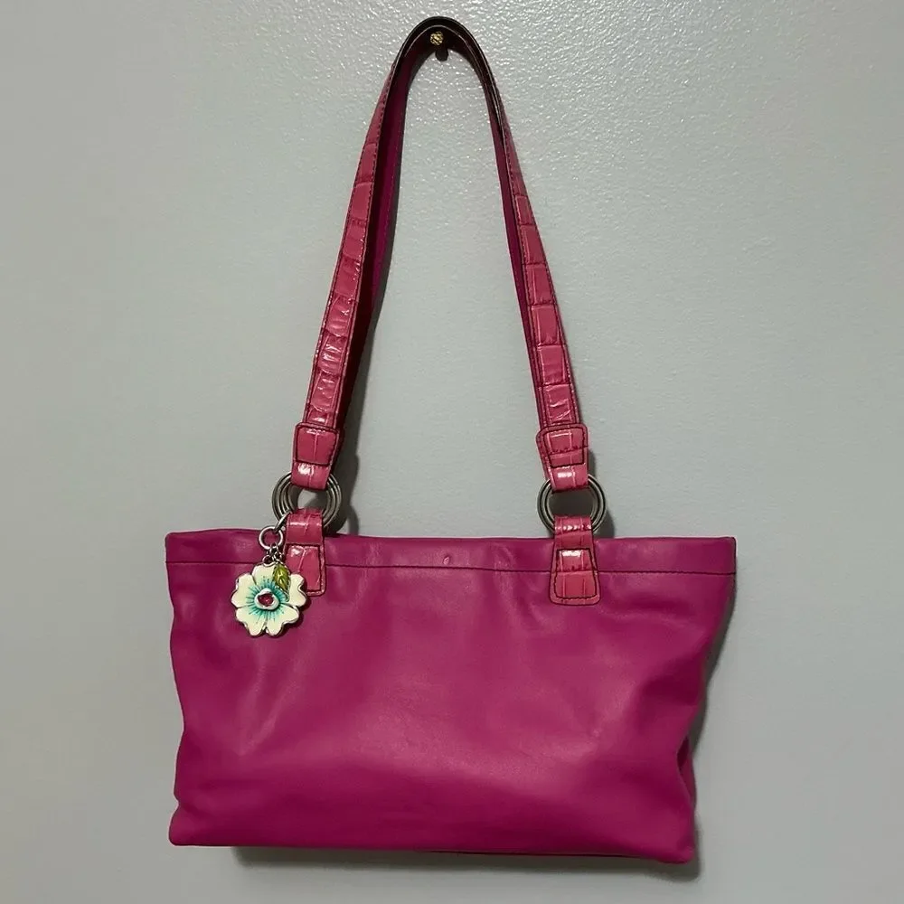 Brighton hot Pink Leather hobo Bag with floral liner